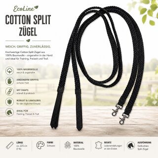 EcoLine Cotton Split Zügel mit Snaps | Baumwolle | Schwarz | 225 cm