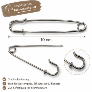 Sicherheitsnadeln für Startnummern 10 cm – große Startnummernadeln für Turniere