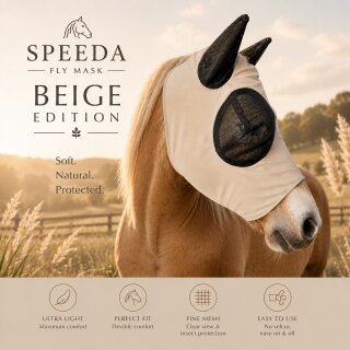 SPEEDA Fliegenmaske beige – Lycra Fliegenmaske ohne Klettverschluss Cob/Vollblut