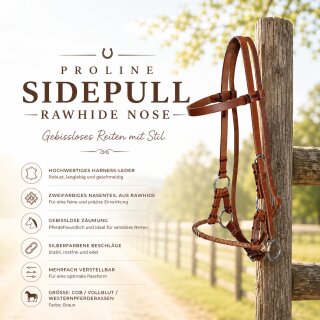 ProLine Sidepull Rawhide Nose aus Harness-Leder | Gebisslose Zäumung für Pferde